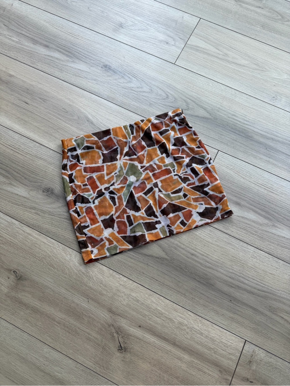 iNAMORATA - Nia Mini Skirt - in Brown and Orange Mosaic Print - Size S